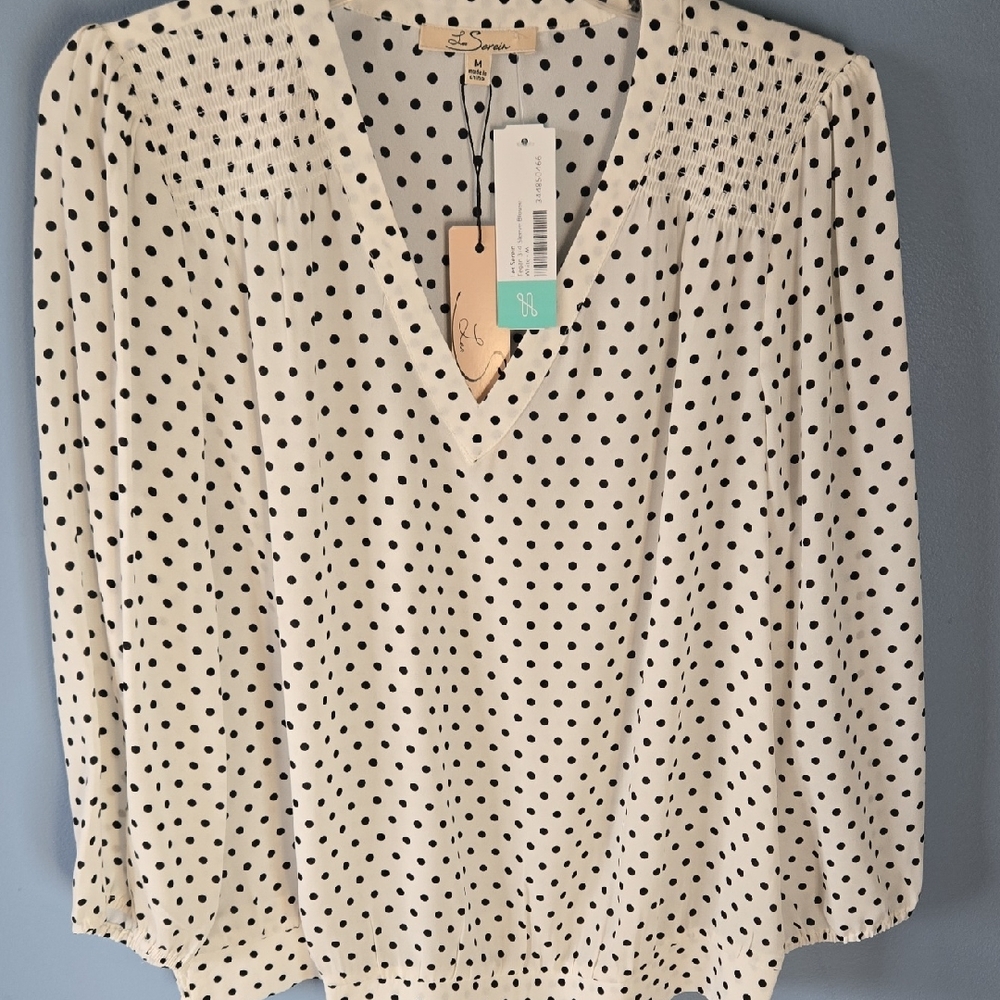 Elegant White and Black Polka Dot Blouse